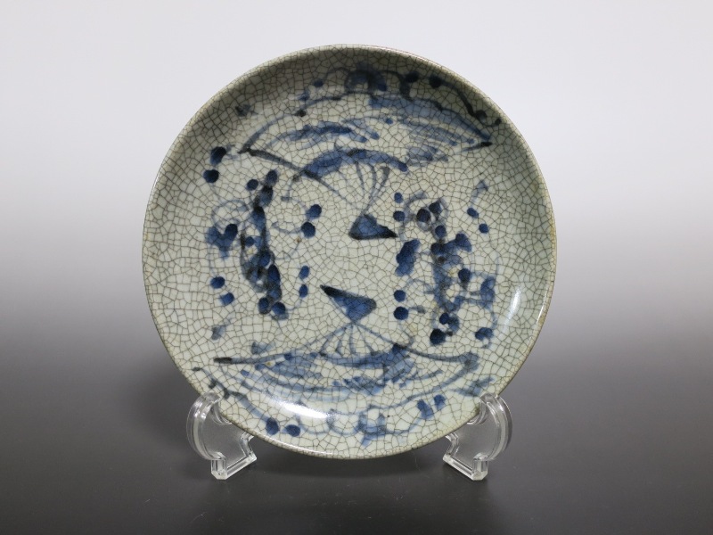 仙遊洞 中野焼 染付 扇文 6寸皿