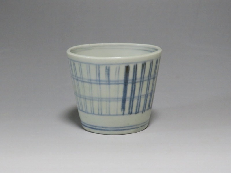 仙遊洞 切込焼 染付 格子文 そば猪口